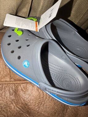 CROCS  Clog in Gray with Bright Blue Heel